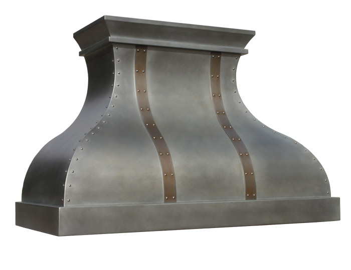 Arabella Range Hood with Antique Steel Vertical Straps