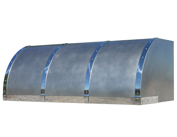 Barrel Range Hood with Mirrored Stainless Steep Straps 
