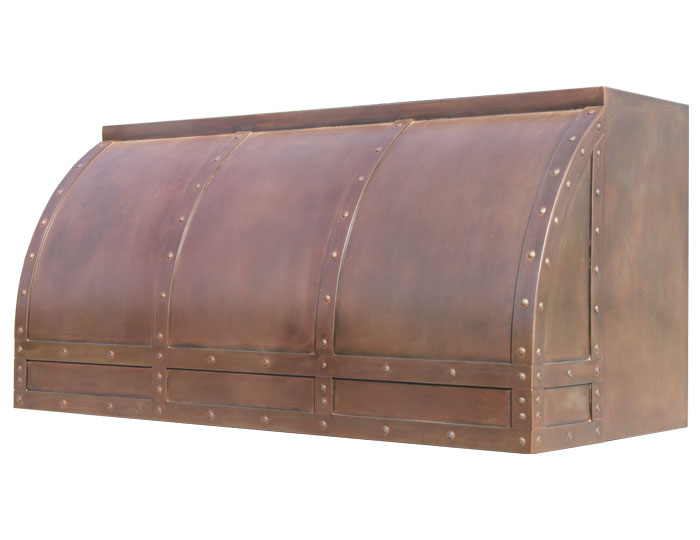 Barrel Range Hood in Rusted Steel