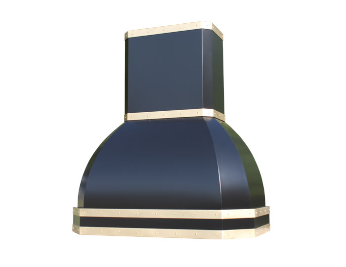 Black Powdercoated Classic Dome Range Hood with Natural Brass Straps