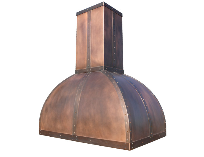 Classic Dome Range Hood with Dark Brown Copper Strapping Package