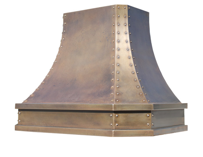 Mitered Sweep Range Hood with Distressed Steel Patina