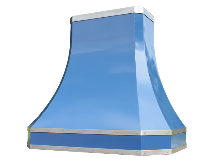 Mitered Sweep Range Hood with LaCornue Blue Powdercoat