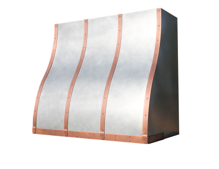 Custom Ogee Range Hoodwith Light Antique Copper Straps