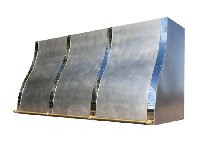 Custom Ogee range Hood with Mirror Stainless Steel Straps