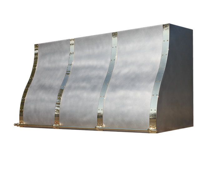 Ogee Hood with Mirror Brass Straps and Pot Rail