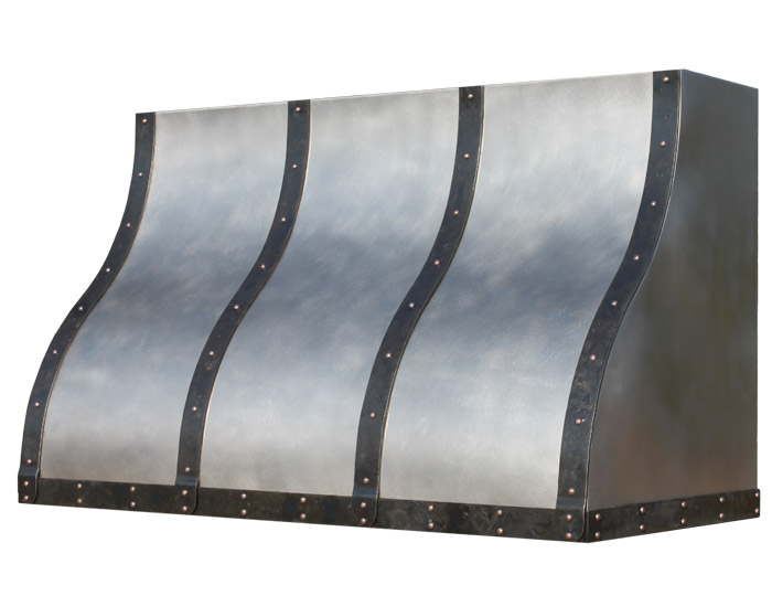Ogee Range Hood with Forged Steel Straps ~ Copper Rivets