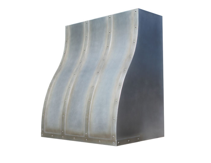 Custom Ogee Range Hood with Light Vintage Zinc Finish