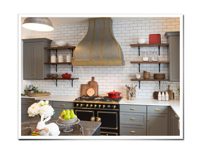 Zinc Range Hood with Brass Straps