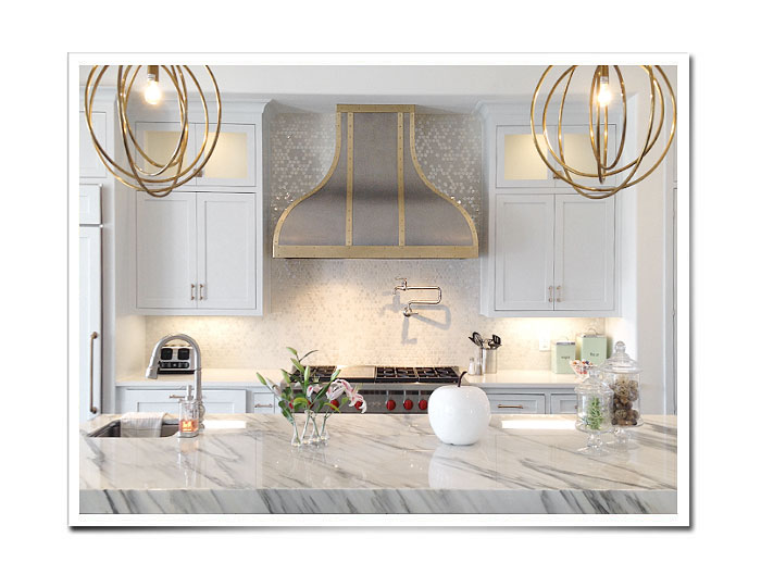 Stainless Steel Kitchen Hood with Brass Trim - Transitional - Kitchen