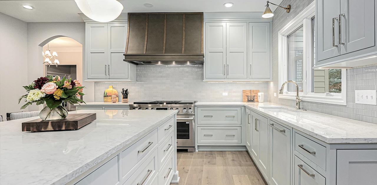 Example of an instlaled custom range hood that was made in the USA