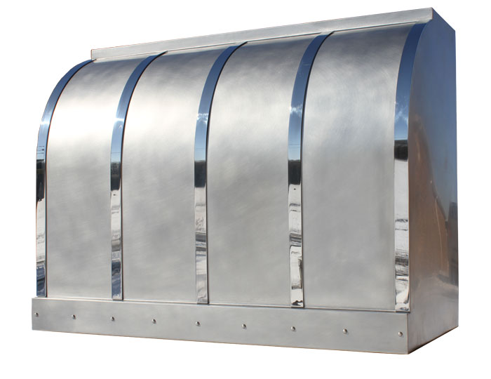 Barrel Range Hood with Mirrored Stainless Steel Vertical Straps