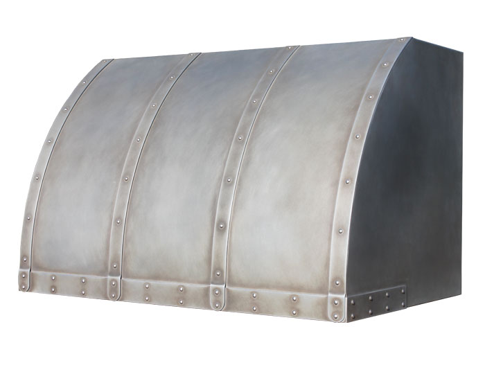 Barrel Range Hood in Vintage Zinc