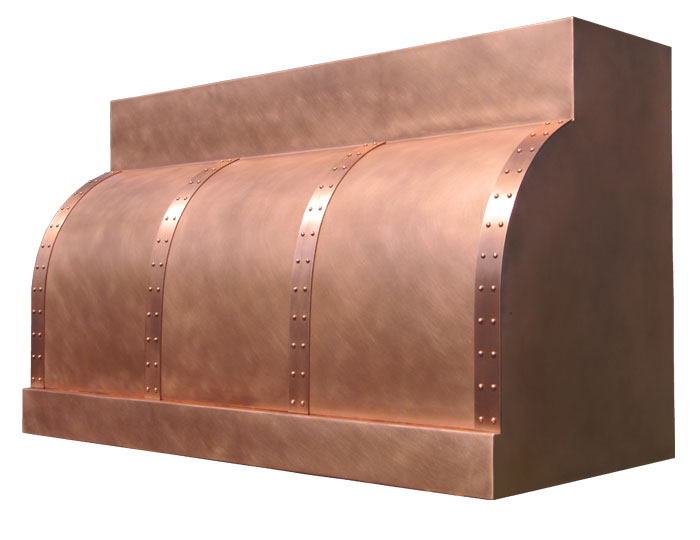 Barrel Range Hood with Double Riveted Copper Straps