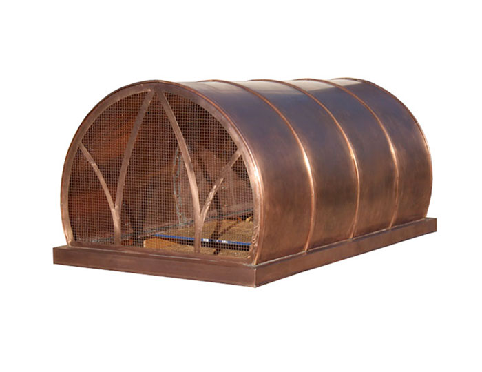 Barrel Chimney Cap ~ Batten Seams ~ Arch Screen Detail ~ Natural Sanded Copper